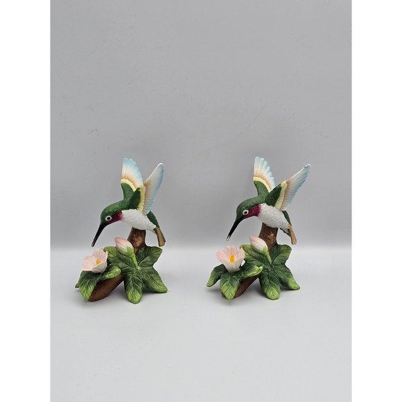 Other - Pair Ceramic Hummingbirds‎ with Flowers Figurine Hand Painted Collectible
